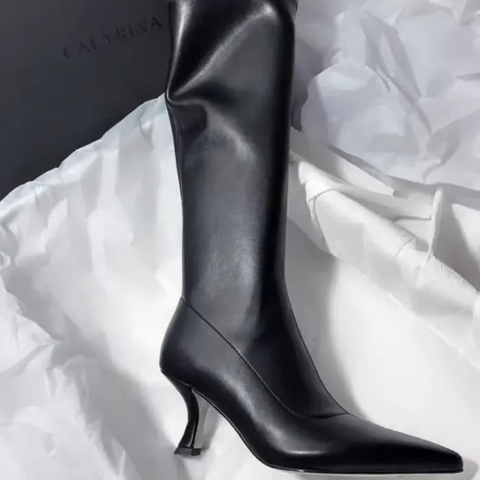 Bottes hautes pointues en cuir pour femmes