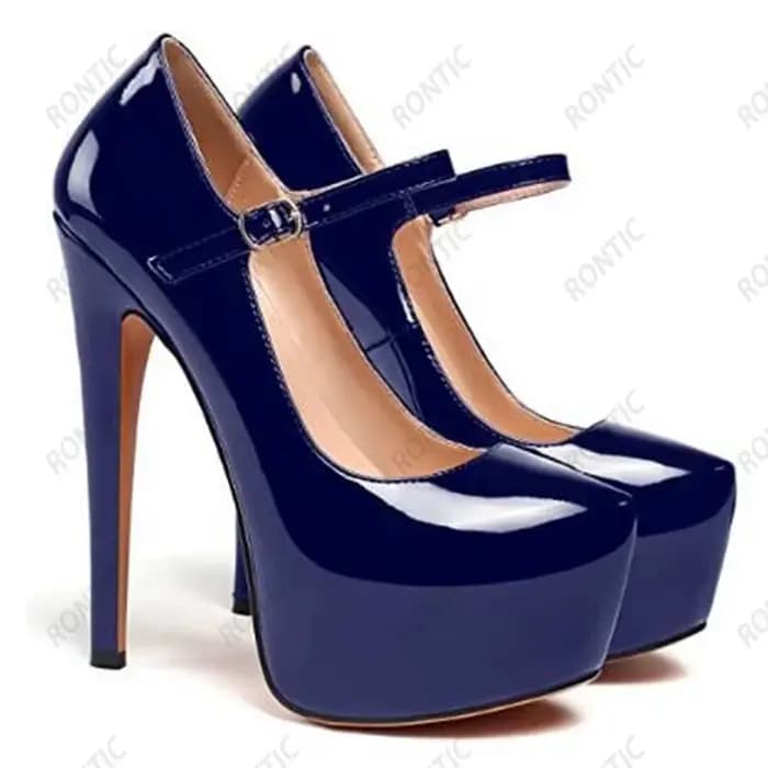 Rontic-Escarpins à plateforme en cuir verni faits à la main pour femmes