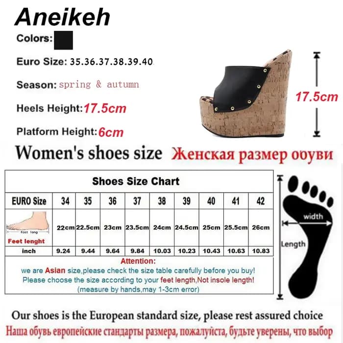 Aneikeh 2025 mode d'été sandales à bout ouvert plate-forme talons Super hauts sandales à rivets en métal à enfiler Rome fête femmes Mules noir