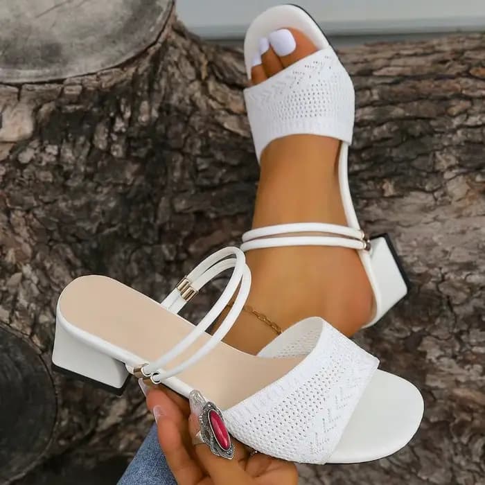 Sandales d'été confortables à talon carré pour femme, design tressé tendance, bout rond uni, décontractées, Sandalias De Mujer Verano 2026