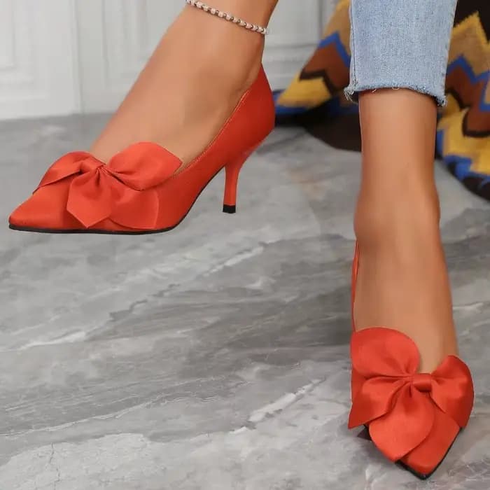 Chaussures à talons hauts pointus pour femmes avec nœud à bouche peu profonde