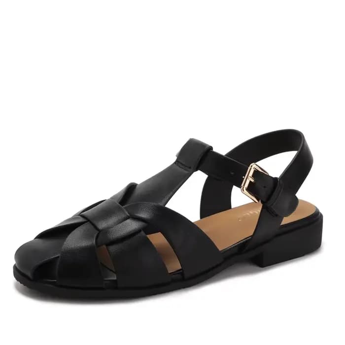 Sandales gladiateur pour femmes, nouvelles sandales plates rétro tissées à bout fermé, confortables avec sangle à boucle