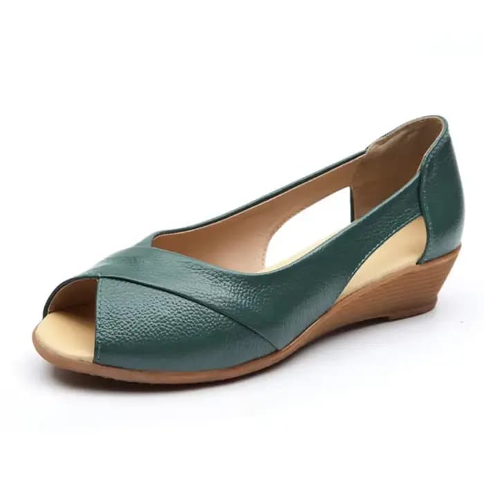 Sandales à l'offre elles compensées en cuir véritable pour femme