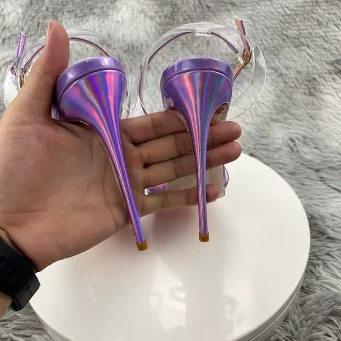Sandales d'été sexy en PVC violet laser pour femmes