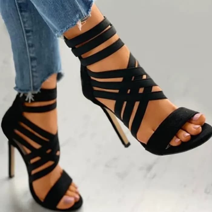 Sandales pour femmes bande élastique talons hauts croisés escarpins Sexy à bout ouvert été nouvelles
