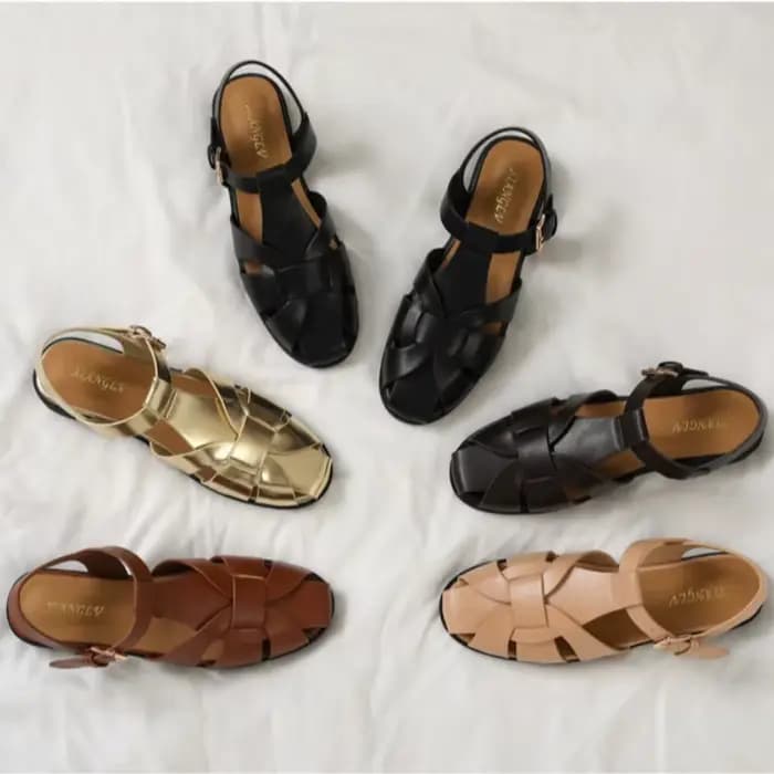 Sandales gladiateur pour femmes, nouvelles sandales plates rétro tissées à bout fermé, confortables avec sangle à boucle