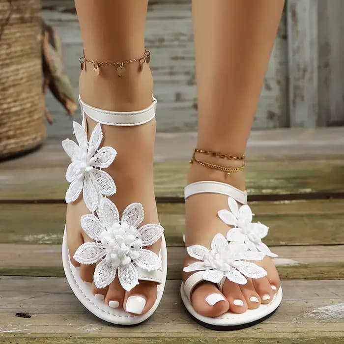 Sandales plates en dentelle florale délicate pour femmes