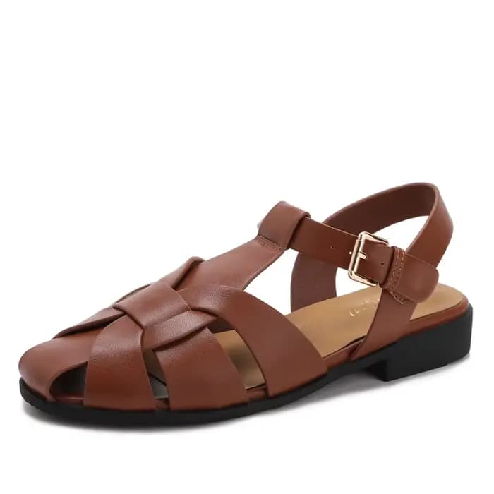 Sandales gladiateur pour femmes, nouvelles sandales plates rétro tissées à bout fermé, confortables avec sangle à boucle