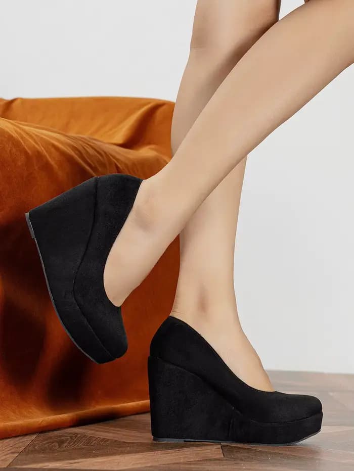 LIHUAMAO daim compensées femmes chaussures léopard plate-forme pompes fête mariage bureau dame chaussures à talons hauts