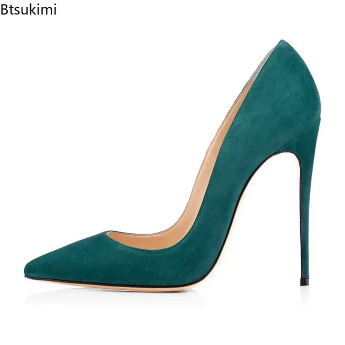 Escarpins sexy en daim vert pour femme 2026 – Talons hauts fins pour le printemps