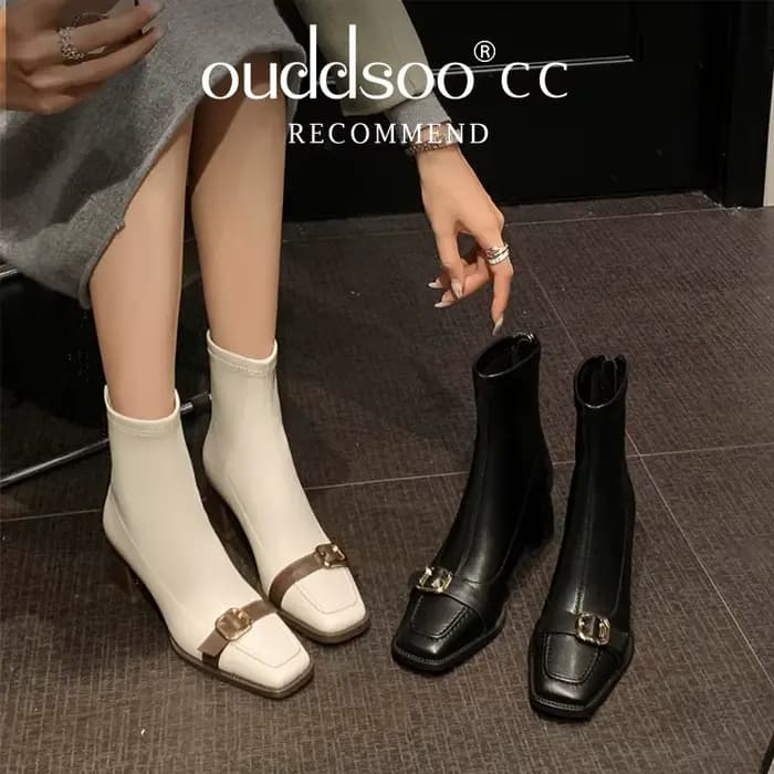 Bottes courtes épaisses en cuir pour femmes