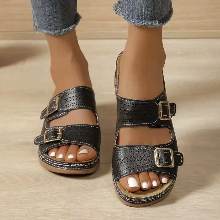 Chaussures compensées orthopédiques de qualité supérieure pour femmes, à bout ouvert, antidérapantes, style rétro