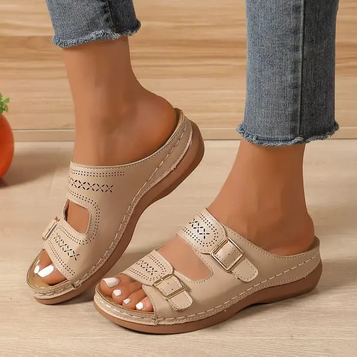 Chaussures compensées orthopédiques de qualité supérieure pour femmes, à bout ouvert, antidérapantes, style rétro