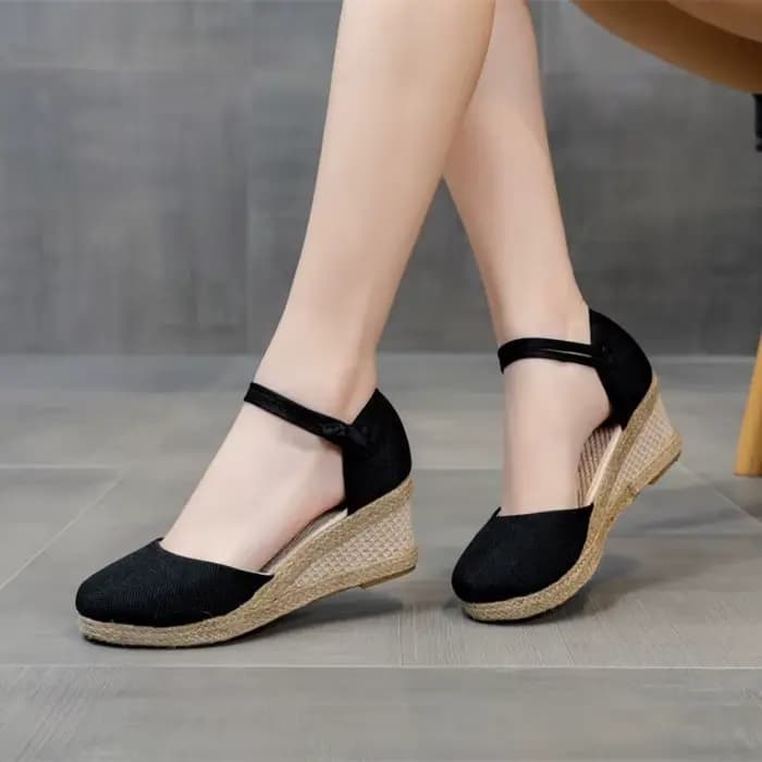 Sandales à talons femmes compensées Espadrilles chaussures d'été dames confort décontracté bout fermé sandale pompes