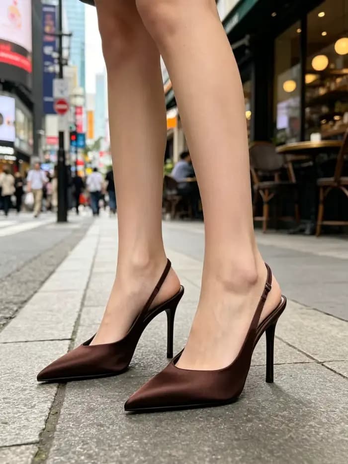 Escarpins à dos nu en Satin marron pour femmes
