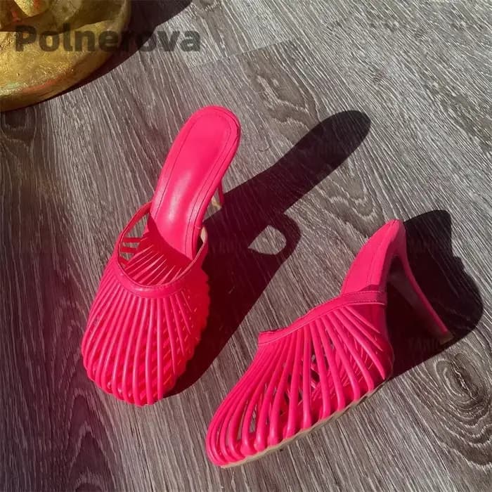 Mules à bout rond en cuir pour femmes