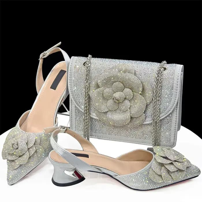 Nouveau Afrique sandale pompes chaussures avec sacs assortis dernières strass femmes africaines talons carrés