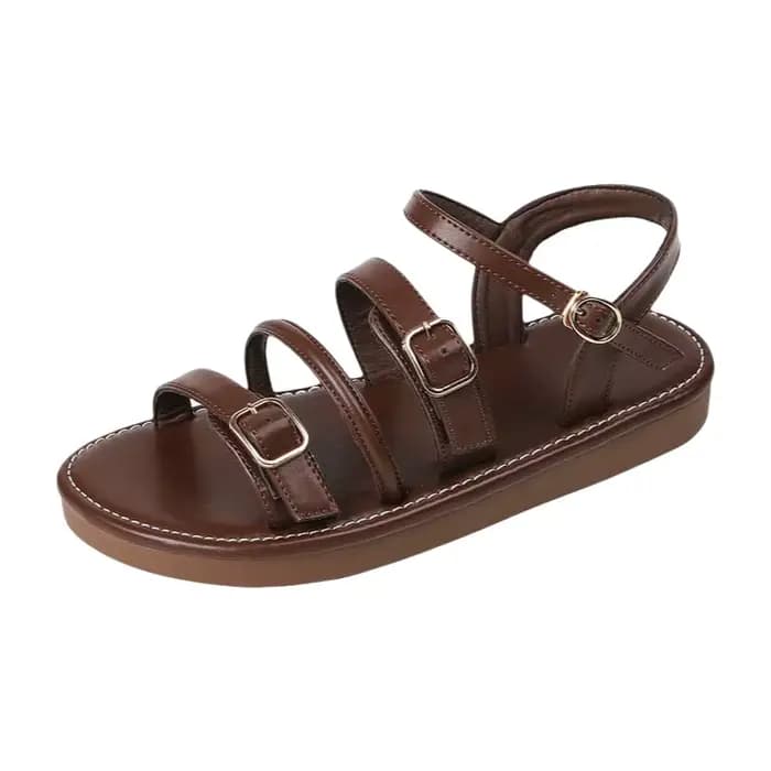 Sandales romaines pour femmes, chaussures d'été décontractées à semelle plate, marron, pour la plage, polyvalentes, faciles à enfiler