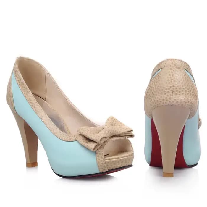 Escarpins pour femmes chaussures talons hauts robe pompes Peep Toe doux noeud papillon nu bleu travail fête