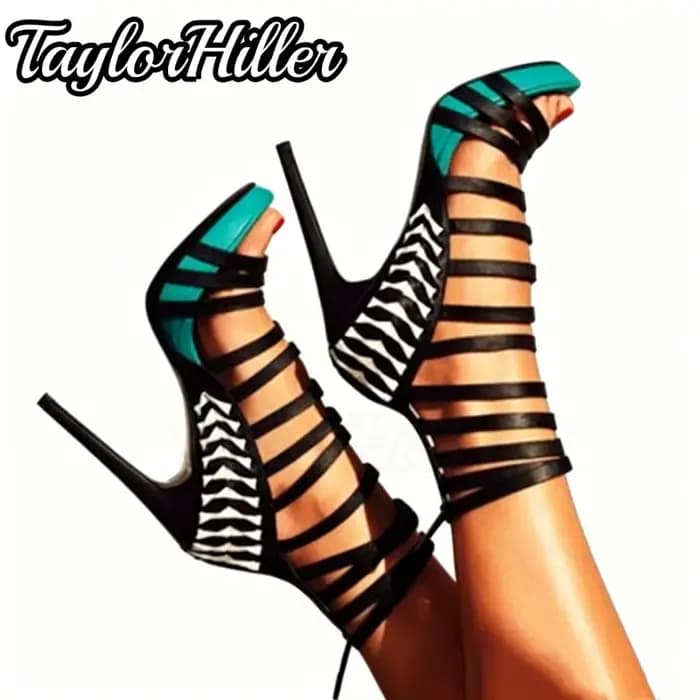 Sandales blanches à talons style romain, chaussures à talons aiguilles multicolores, sandales gladiateur à lacets et brides croisées, sandales d'été pour femme