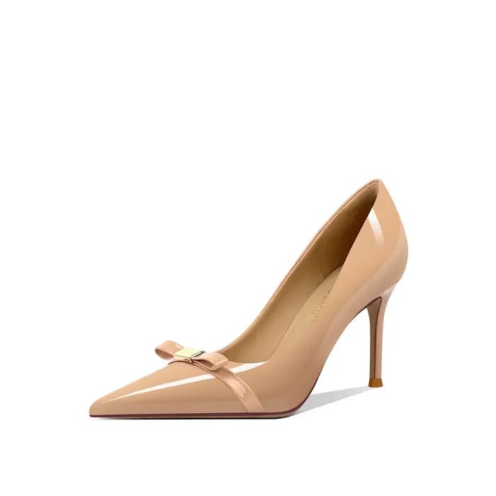 Nouvelles Chaussures à Talons Aiguilles en Cuir Verni Nude pour Femmes