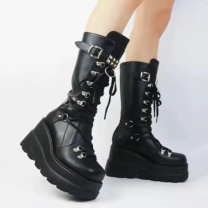 Bottes à plateforme mi-mollet à talons hauts pour femmes