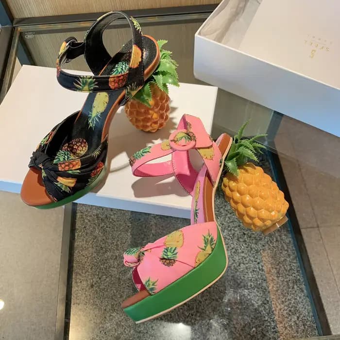 Dilalula 2026 Unique Super sandales à talons hauts femmes Peep orteil ananas imprimé chaussures de fête