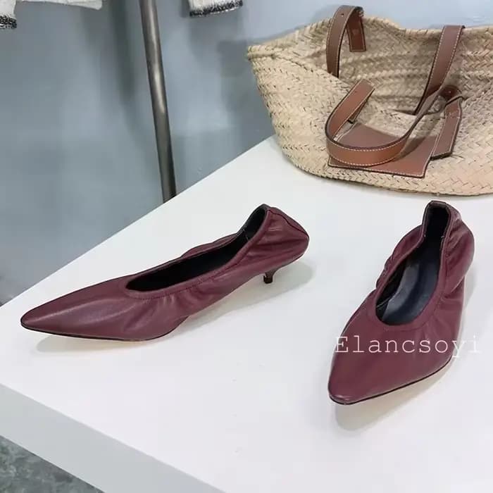 Bout pointu talons hauts chaussures simples femmes pompes en cuir véritable plissé Zapatos De Mujer printemps Simple