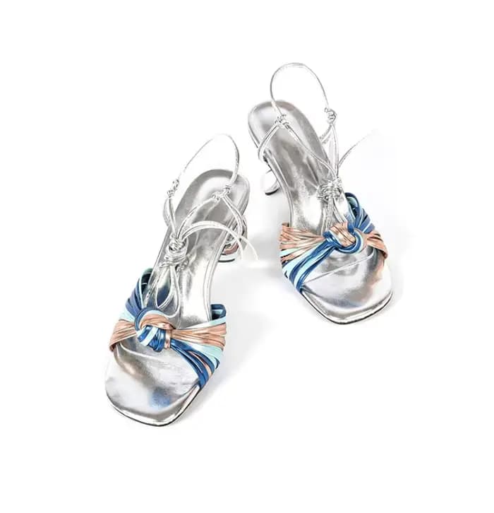 Sandales Tressées Colorées à Talon en Forme de 7cm pour Femme