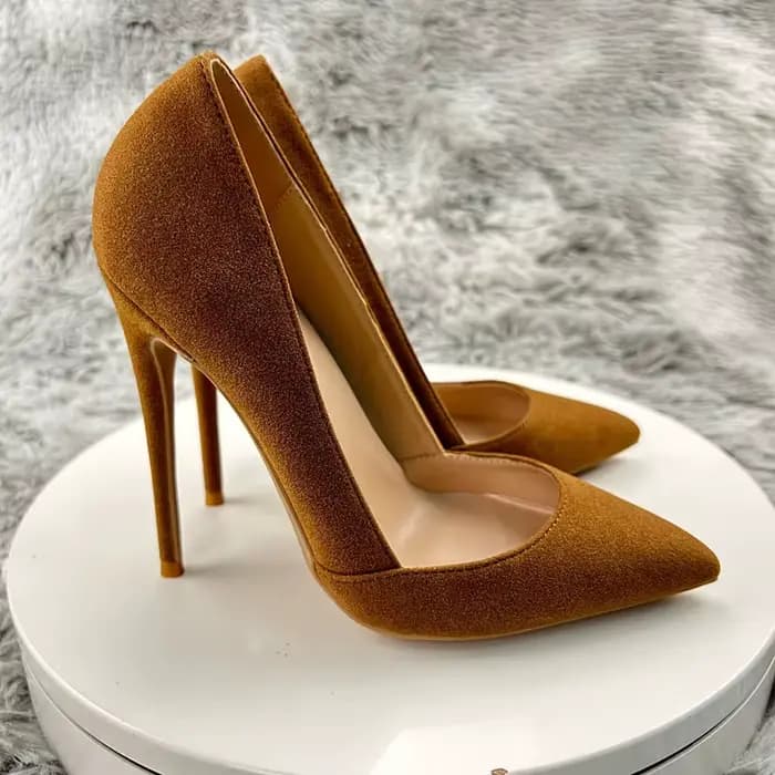 Escarpins à talons aiguilles en daim gris pour femmes