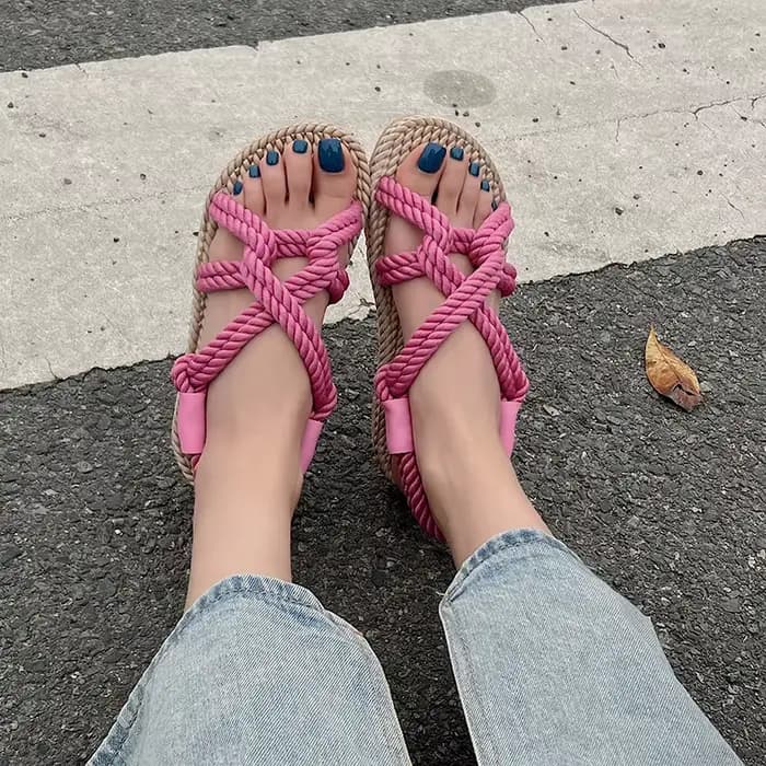 Sandales femme corde tressée avec Style décontracté traditionnel et créativité Simple