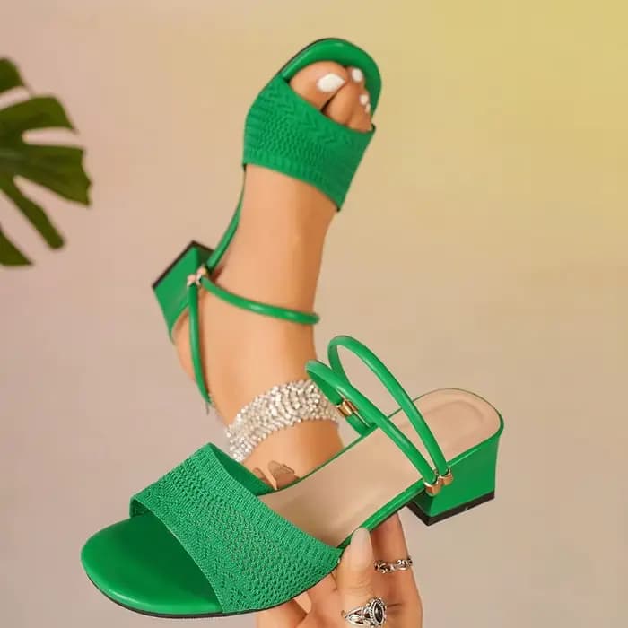Sandales d'été confortables à talon carré pour femme, design tressé tendance, bout rond uni, décontractées, Sandalias De Mujer Verano 2026