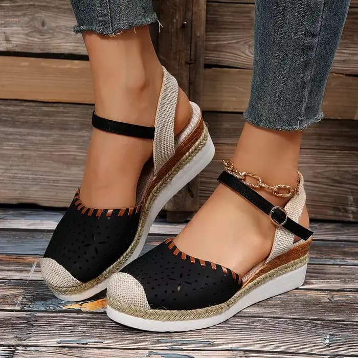 Femmes bout fermé sandales à talons compensés mode Espadrilles plate-forme