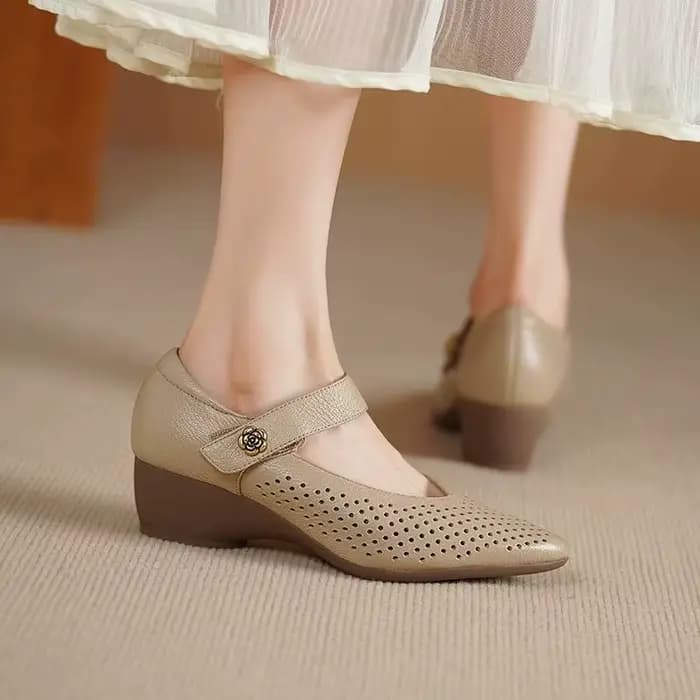 Chaussures Mary Jane à Talon Compensé pour Femme – Cuir Souple Pointe Fine Respirant