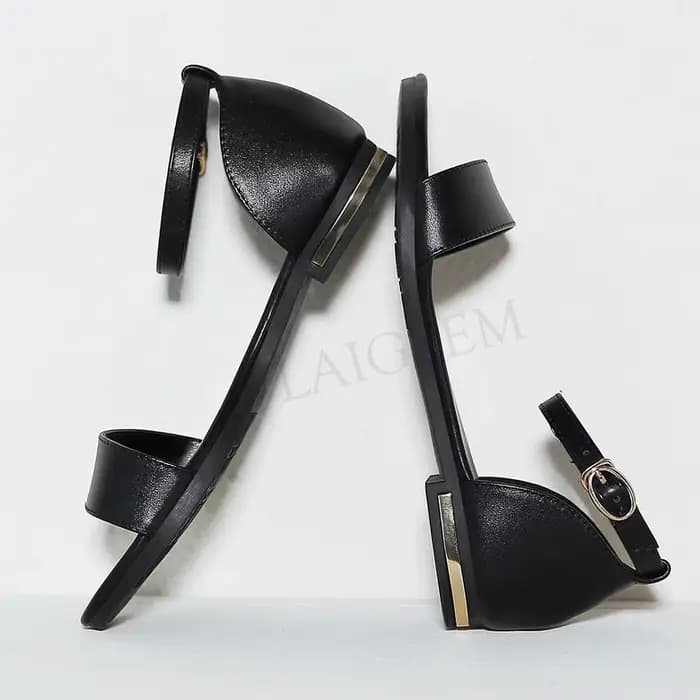 Sandales à talons plats en cuir véritable pour femme