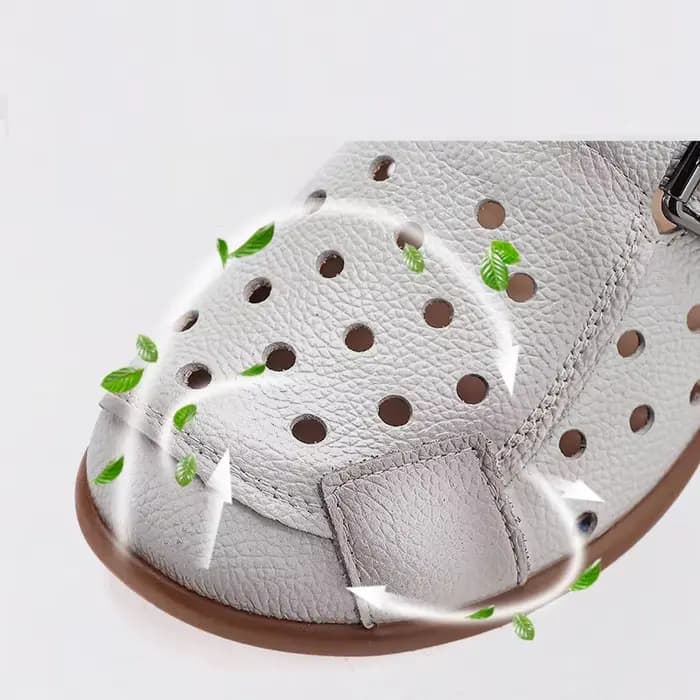 Nouvelles sandales à talons bas en cuir de vache femmes évider mules chaussures femme boucle sangle pantoufle