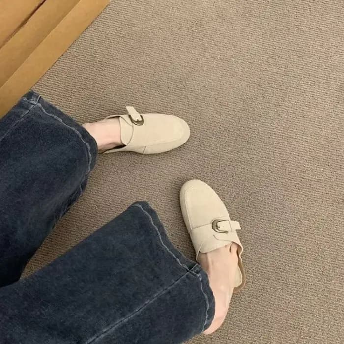 Mules vintage françaises en daim à bout fermé pour femmes
