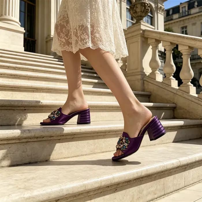 Escarpins violets pour femmes 2026 - Élégance italienne avec accents en strass pour mariages et soirées - Grandes tailles