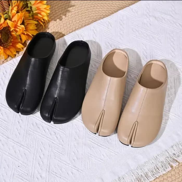 Mules à bout fendu pour femmes en cuir PU souple