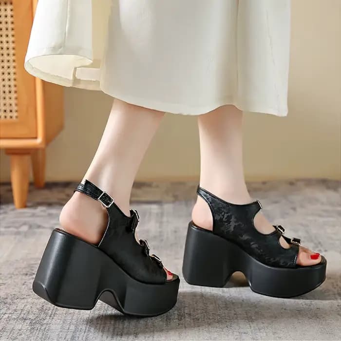 Sandales à talons hauts pour femmes, sexy et tendance, chaussures à plateforme épaisses, mules de marche, escarpins imprimés de créateur, tongs décontractées, chaussures pour femme