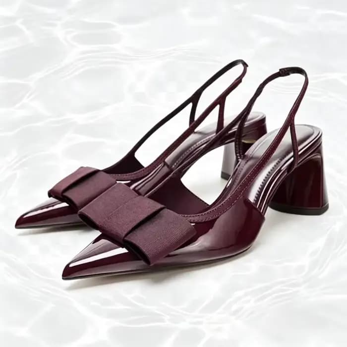 Escarpins Sexy en cuir verni bordeaux à bout pointu pour femmes