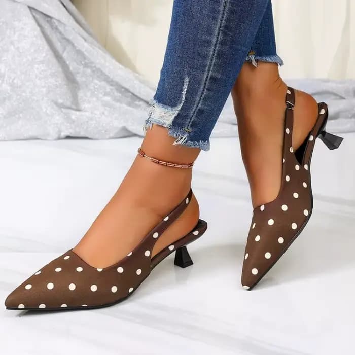 Sandales à talons hauts pour femmes, style urbain, à bout pointu, mules élégantes à pois pour l'été