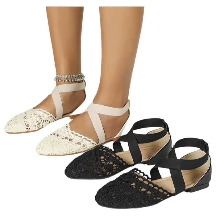 Sandales pour femmes à lacets croisés, bout ouvert, bout pointu, talon plat, ultra confortables, respirantes, chaussures décontractées pour l'automne