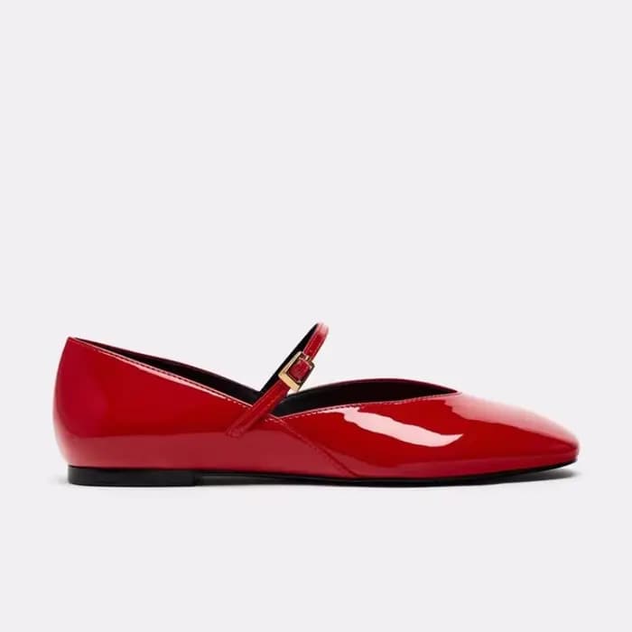 Chaussures de ballet rondes en cuir verni pour femmes
