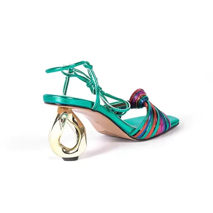 Sandales Tressées Colorées à Talon en Forme de 7cm pour Femme