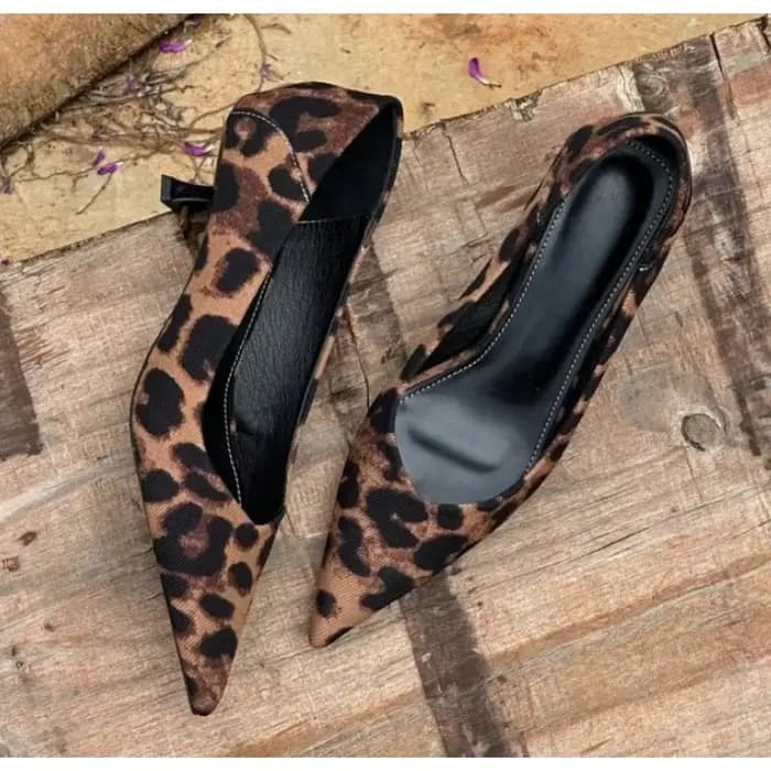 Printemps Design imprimé léopard femme pompes bout pointu mince talons bas élégant fête femme pompes à talons hauts Zapatos De Mujer