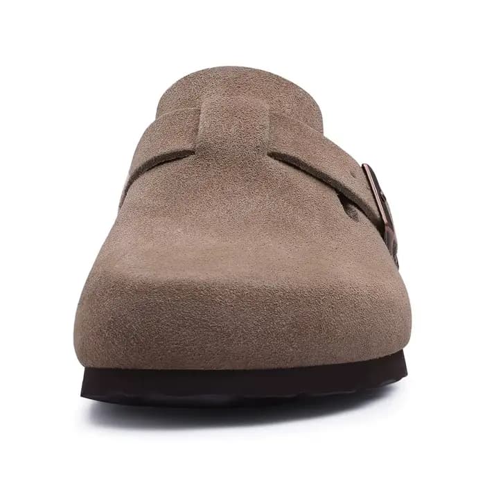 Sabots en daim pour femme Asgard, mules en cuir véritable avec boucle réglable, semelle intérieure en liège confortable et soutien de la voûte plantaire, chaussures pour adulte