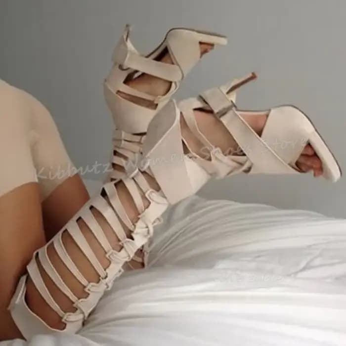 Bottes hautes en daim avec sangle croisée pour femmes