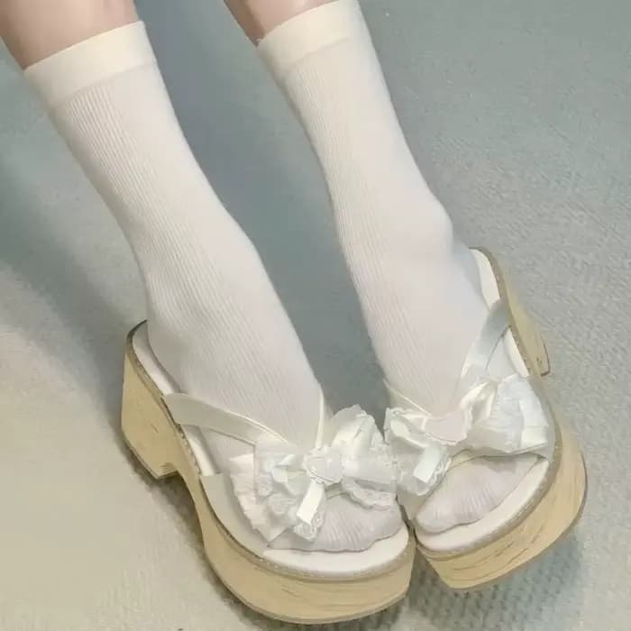 Sandales à plateforme épaisses en bois grainé Sweet Bow pour femmes