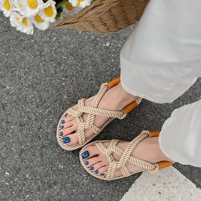 Sandales femme corde tressée avec Style décontracté traditionnel et créativité Simple